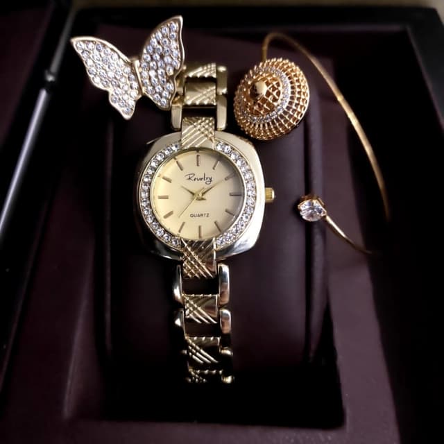 New Model Ladies Reverly Jewelry Watch + Spinner + Bangle + Ring