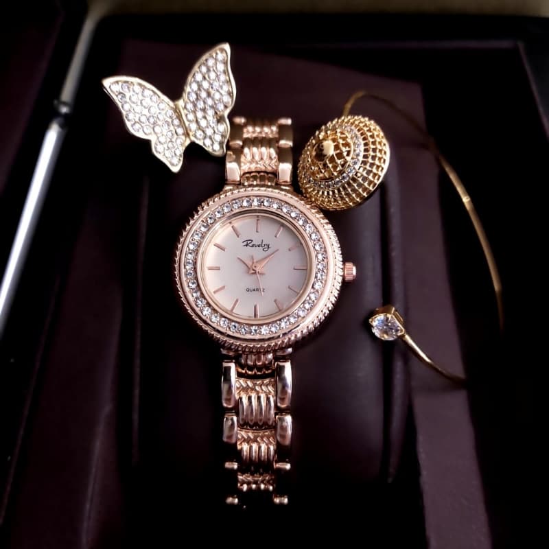 New Model Ladies Reverly Jewelry Watch + Spinner + Bangle + Ring