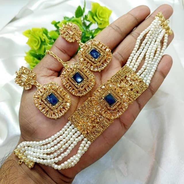 Manjoos Choker Globand/ Zarcon Stone/ 10 Colors Available Best Quality