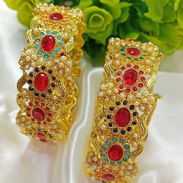 Manjoos Kara Pair Zarcon Stone Openable A one Quality Nauratan Multi