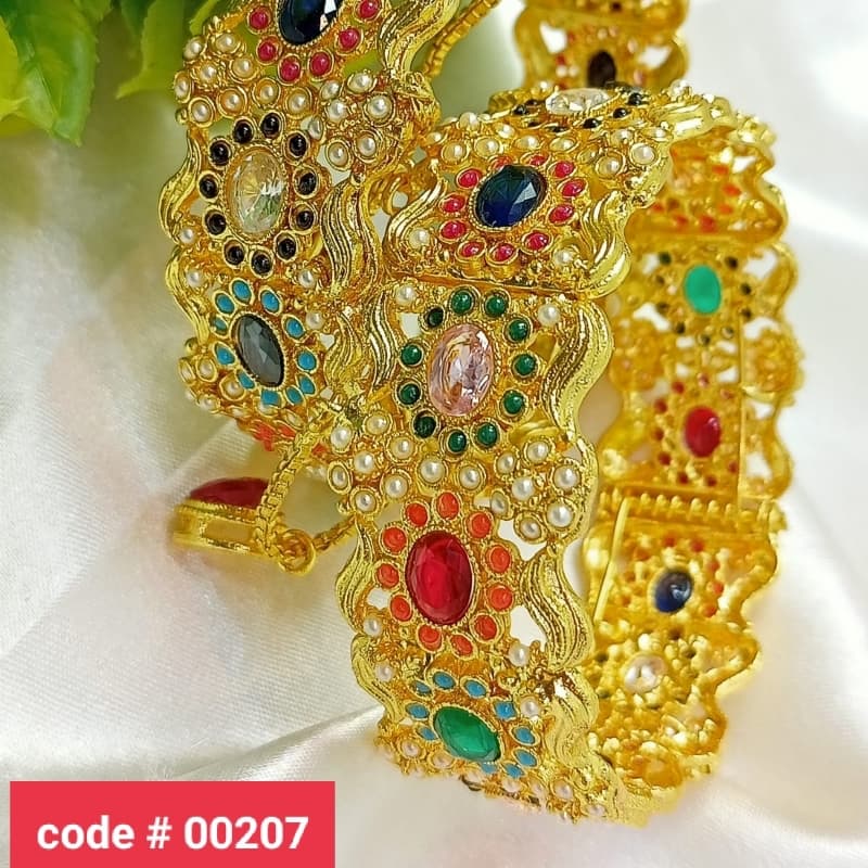 Manjoos Kara Pair Zarcon Stone Openable A one Quality Nauratan Multi