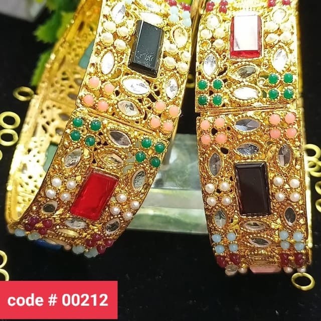 Manjoos Kara Pair/ Nauratan Multi/ Micro Pearl Stone Polish Guarantee Sizes