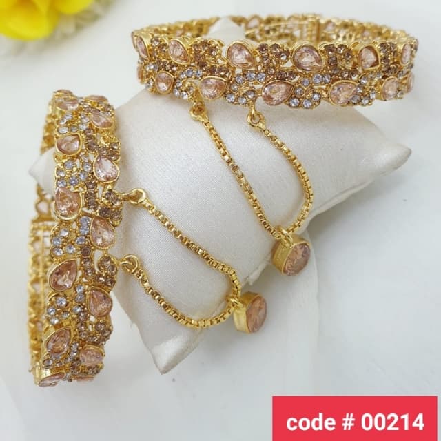Manjoos Kara Pair/ Polish Guarantee Golden/ Silver/ Openable Zarcon Stone