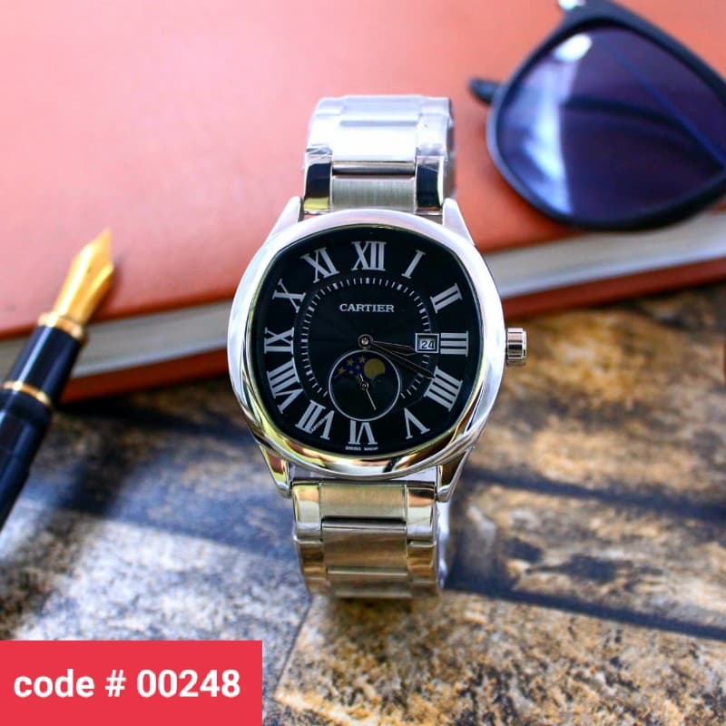 Cartier Down Second Working With Date Steel Chain For Mens