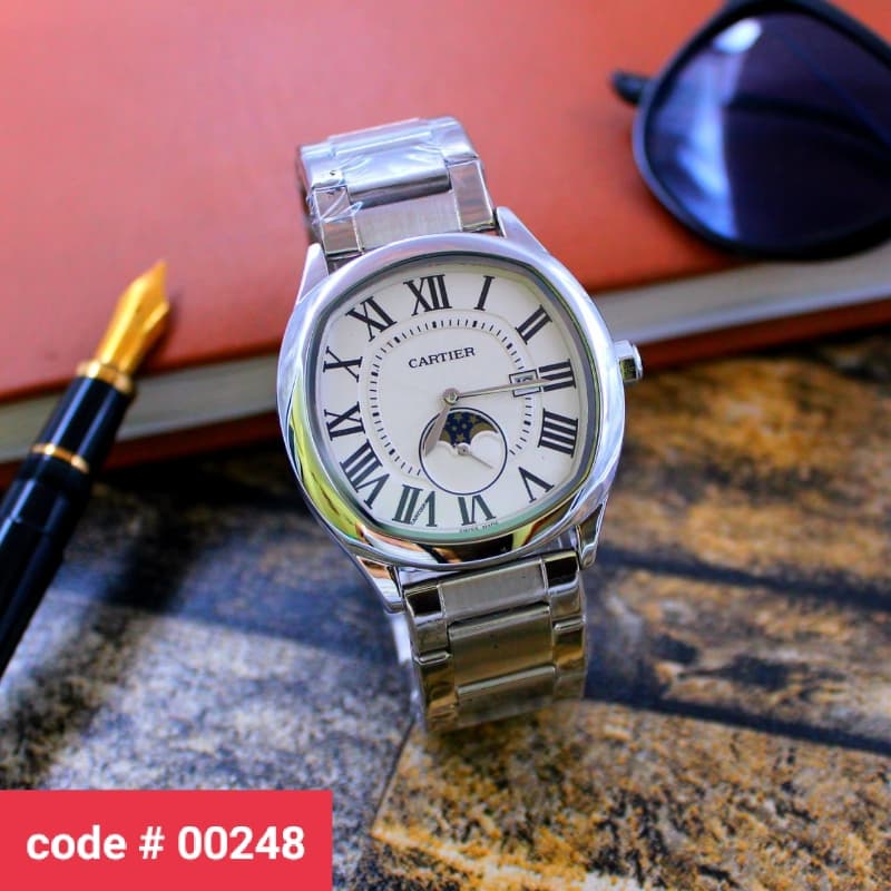 Cartier Down Second Working With Date Steel Chain For Mens